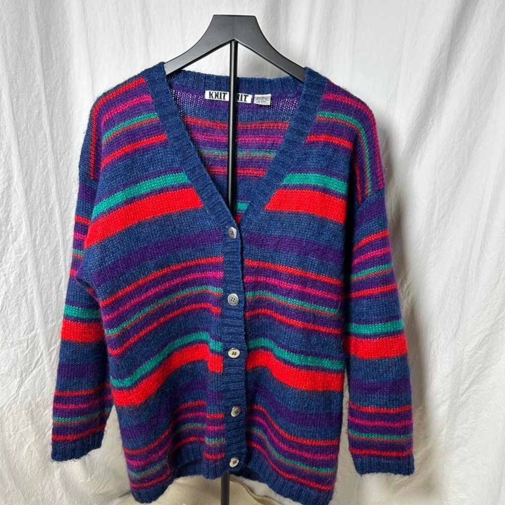KNIT KNIT Size M Womens Multicolor Mohair Blend Button‎ Up V-Neck Cardigan